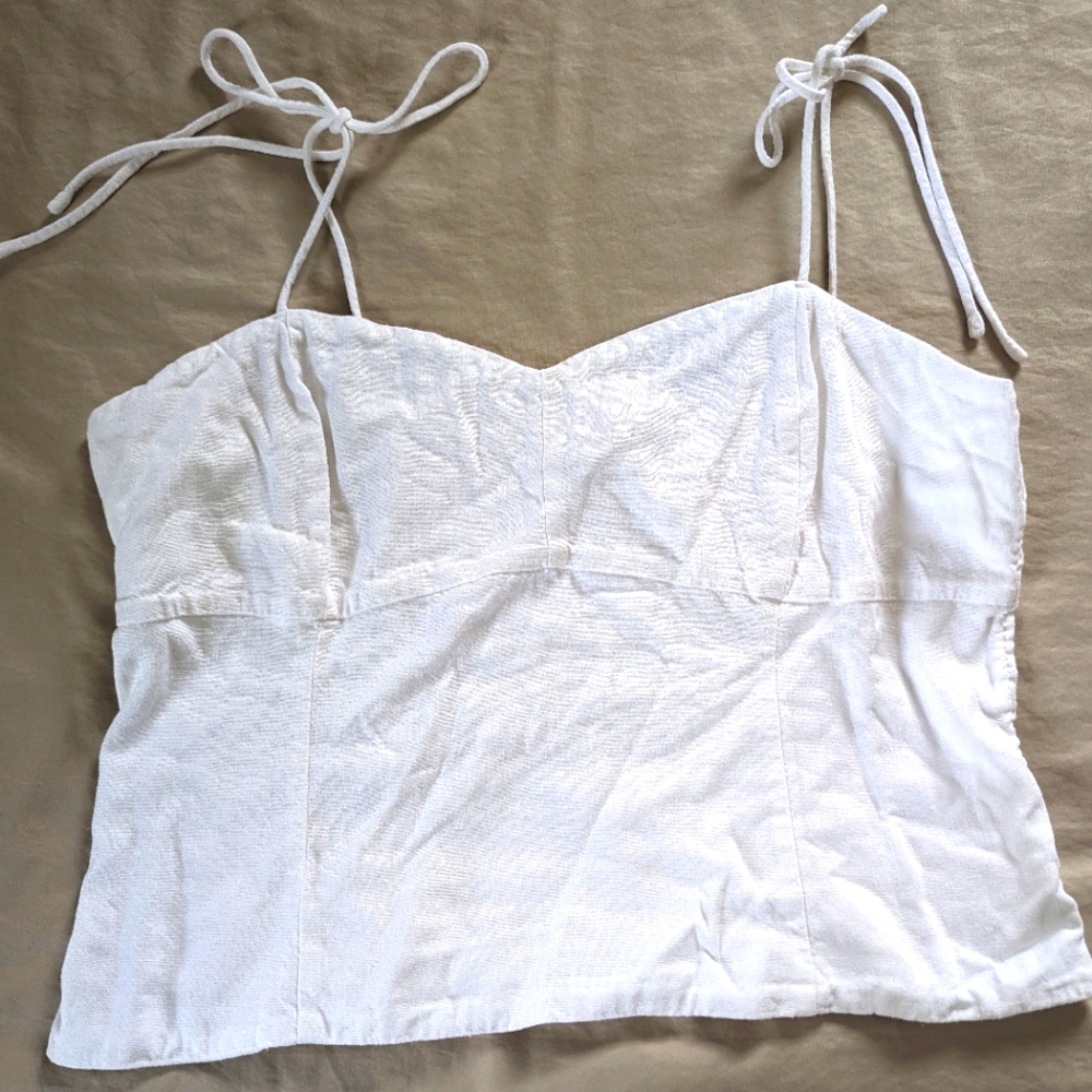 Old Navy Fitted Linen-Blend Crop Top Tie Straps